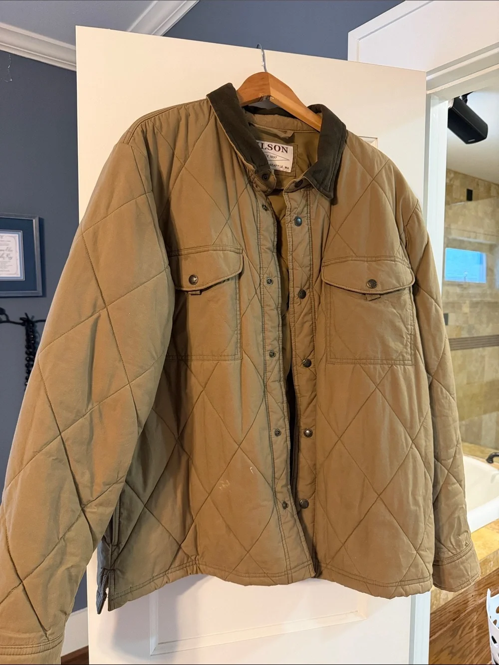 Filson Quilted Khaki Jacket with Dark Collar